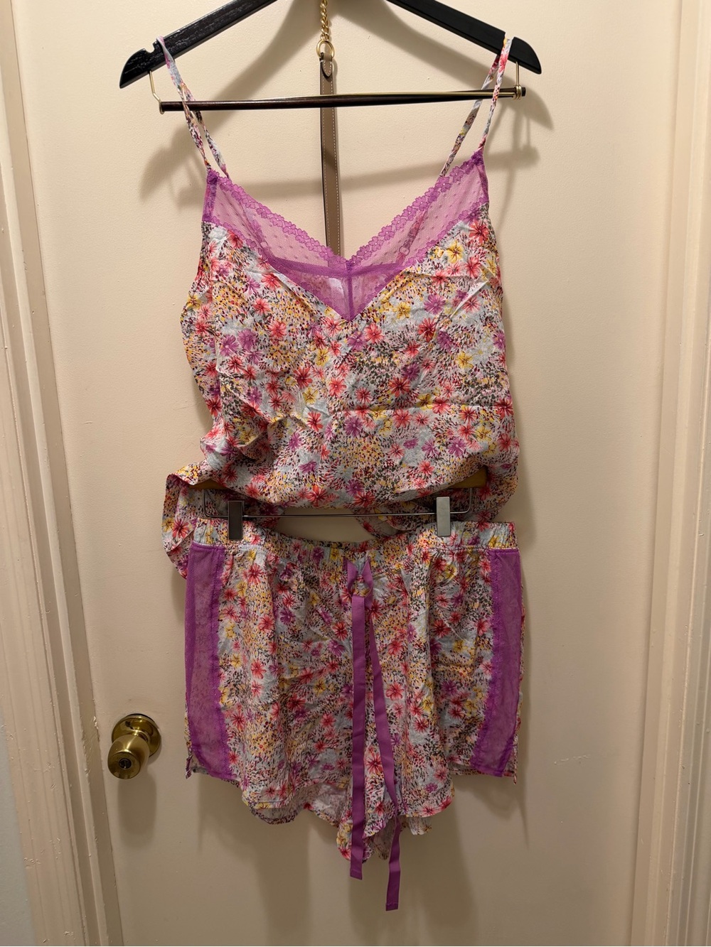 Cacique Floral Lace-Trim Satin Cami & Short Pajama Set - Floral